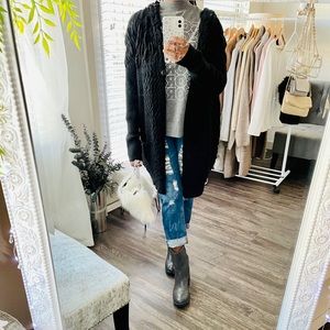 Vertigo Black Grey Hooded Cardigan Sweater Med